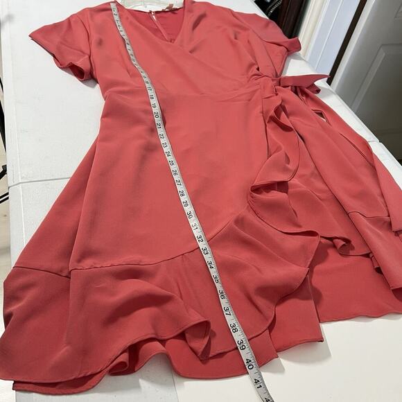 Gibson Latimer Wrap Dress Plus Size 2XL Pumpkin Orange Ruffle Hem - Picture 9 of 11